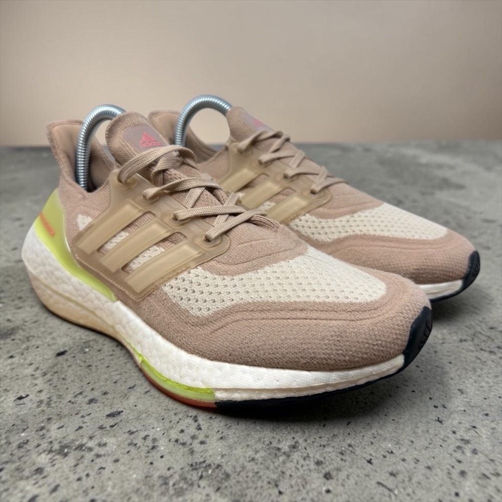 Adidas Ultraboost 21 Womens 8 Tan Cream Neon Yellow FY0399 Running Shoes